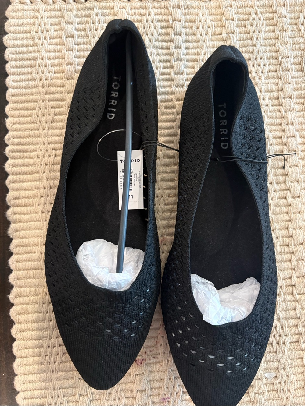 Torrid Black Fly Knit Pointed-Toe Ballet Flats size 11 WW wide width